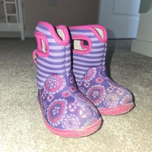 Bogs Kids' Purple and Pink Striped Floral Boots